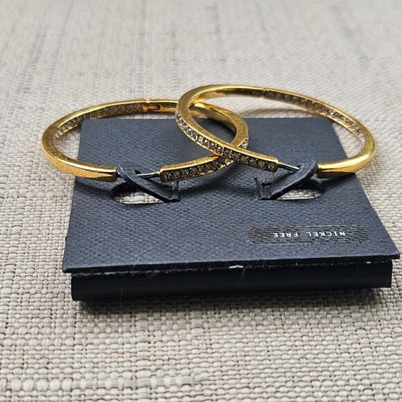 Nordstrom Women Earrings Hoop Round Crystal Accent Gold Tone Fashion Jewelry - Picture 7 of 12